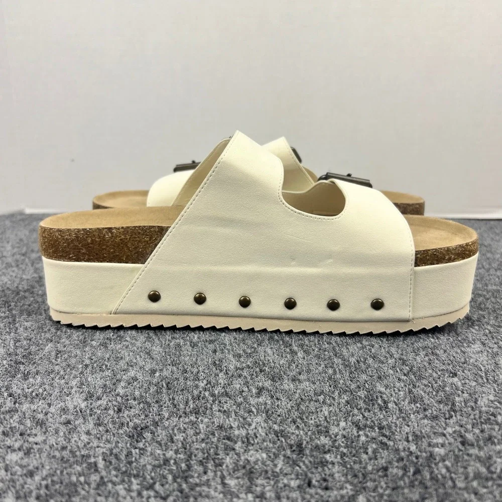 Altar'd State Cream Platform Slide s Double Buckle Studded Cork Midsole